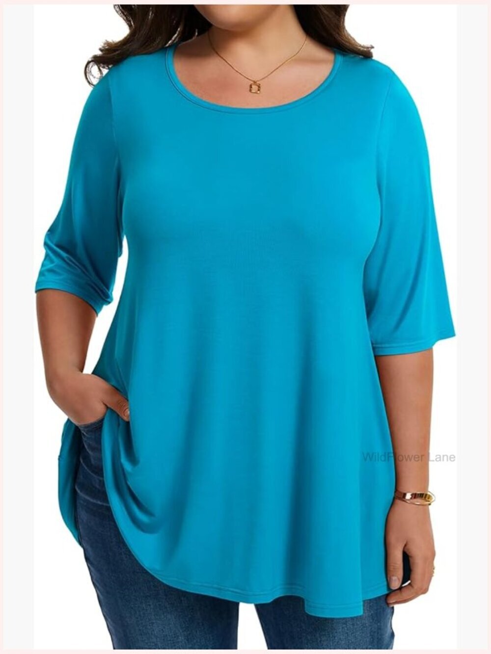 Plus Size Tunic Top Elbow Sleeve Blouse Round Neck Flowy Spring Fall